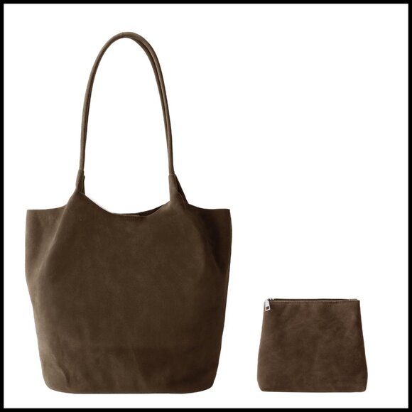 Handbags - Large Suede Bucket Tote Bag Slouchy Vegan Leather Hobo Purse Y2K Trendy